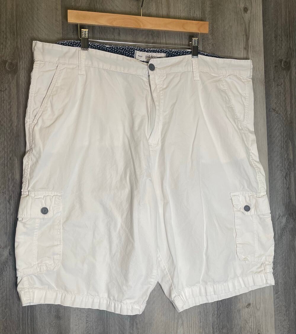PD&C Men’s White Cargo Shorts Size 46 100% Cotton Utility Casual Flat Front